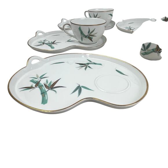 Noritake China Japan Snack Tray and Tea Cups Set of 4 Bamboo - Picture 6 of 7